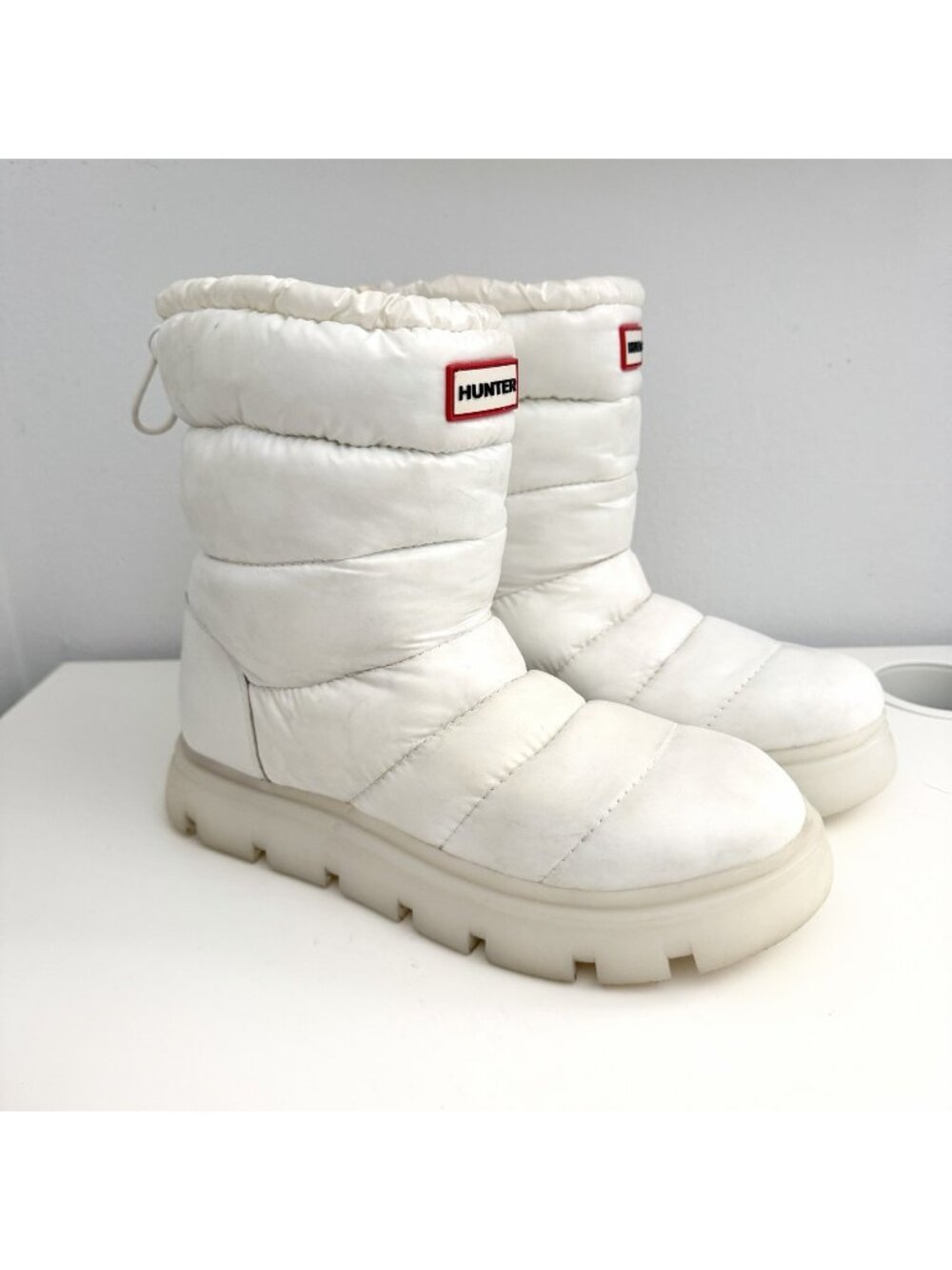 Hunter Maribels 2 Ivory White Puffer Boots Rain Snow Women’s Size 7.5